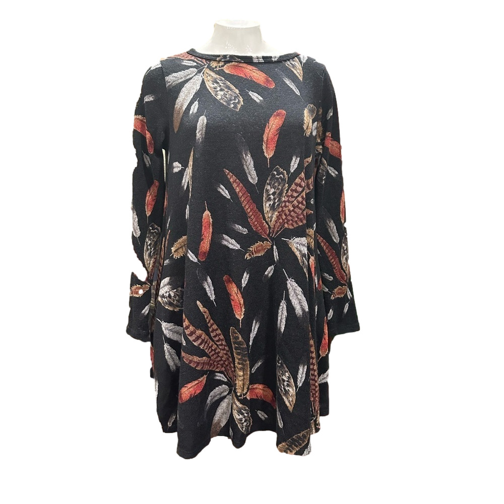 Beeson River Sweater Feather Print A Line Mini Dress Large
